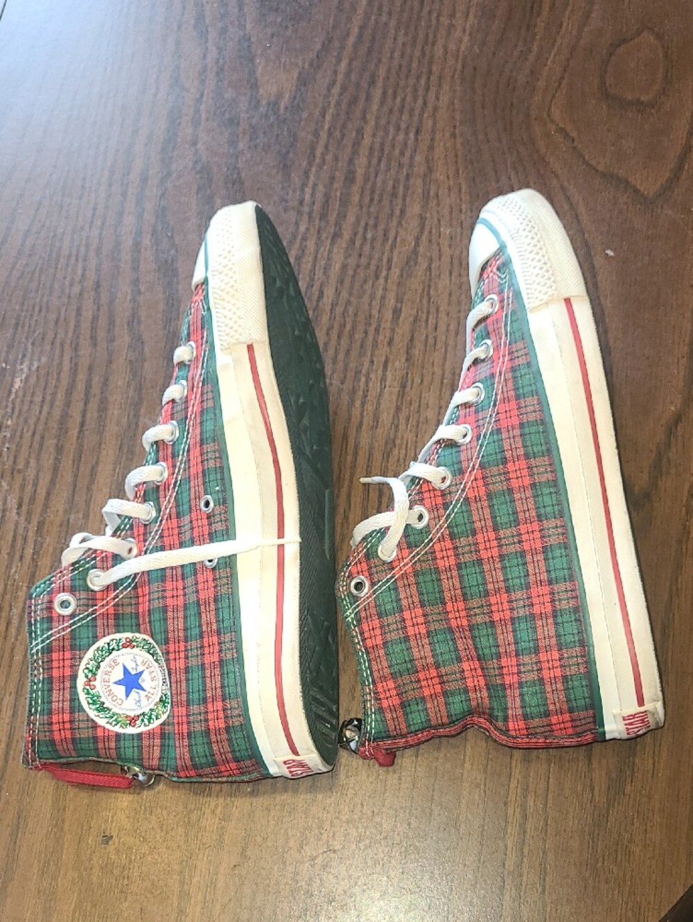 Vtg Converse All Star High Top Christmas Red/Green Plaid USA Womens 9